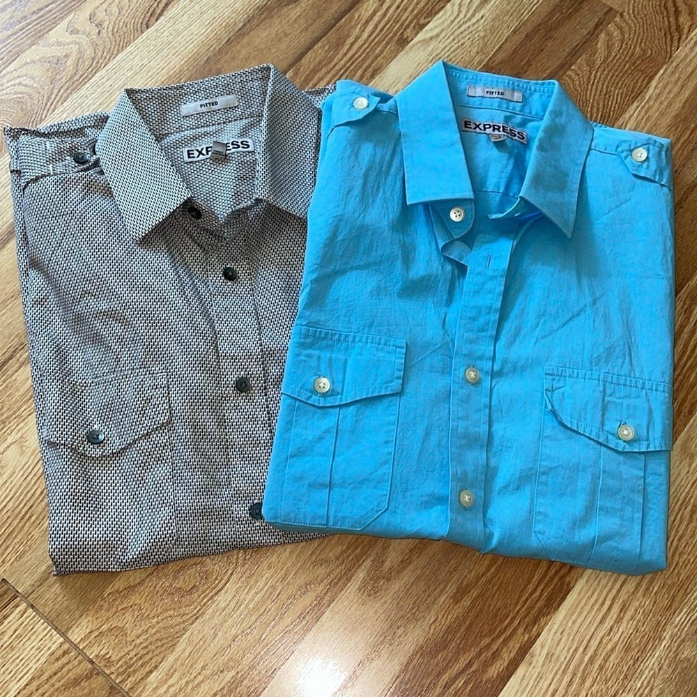 2 Express Short sleeve Button down shirts. Hemmed sleeves. Size 16-16.5/Large